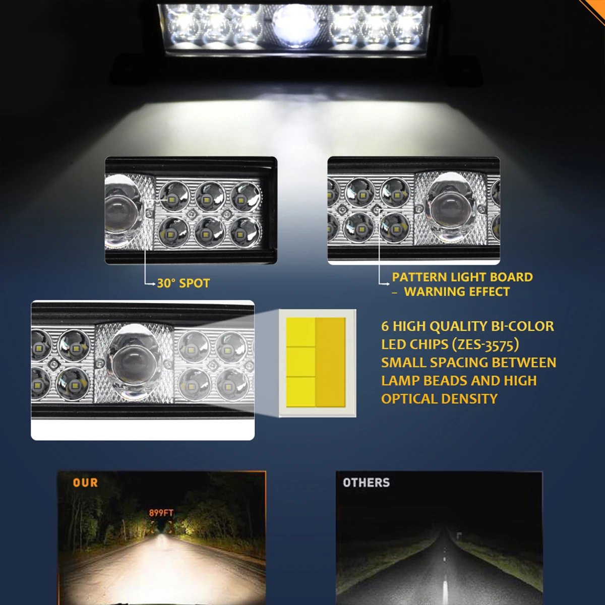 10 InchAmber Alb LED Bar 5 Moduri de 90W Inundații Combo Spot Lumina Strobe Amber Ceață Lumina de Culoare Dual Intermitent Offroad Lumina