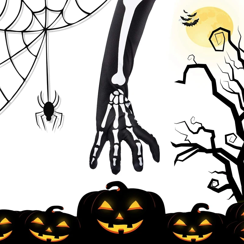 2 Perechi De Halloween Schelet Mănuși Cu Schelet Bratul Plin De Deget De Brațul Lung Schelet Mănuși Pentru Copii Și Adulți