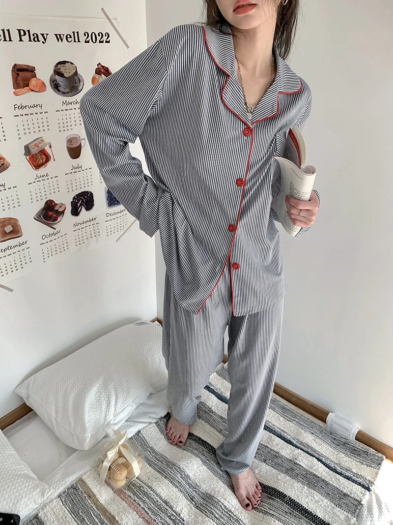 Dungi De Toamnă Set De Pijama Femei Singure Pieptul Tricouri + Pantaloni Două Piese De Origine Costum De Bumbac Coreean Epocă Sleepwear