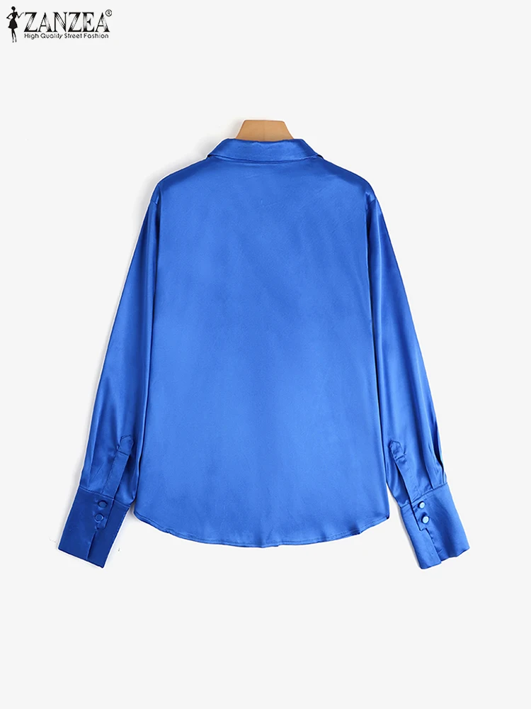 Femei, Bluze din Satin ZANZEA 2022 Toamna Elegant OL Tricouri Casual cu Maneci Lungi Rever Blusas de sex Feminin Butonul Topuri Combinezon Supradimensionate