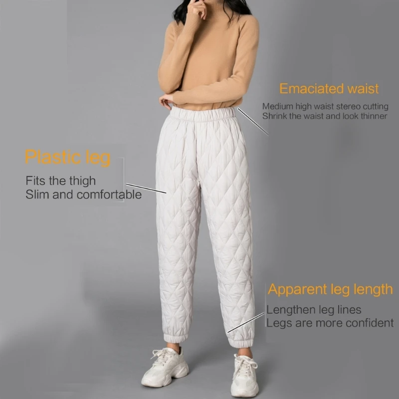 H9ED Iarna Elastic Talie Pantaloni de Bumbac pentru Femei Culoare Solidă Îngroșa Pantaloni