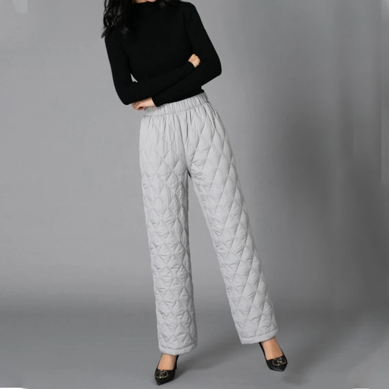 H9ED Iarna Elastic Talie Pantaloni de Bumbac pentru Femei Culoare Solidă Îngroșa Pantaloni