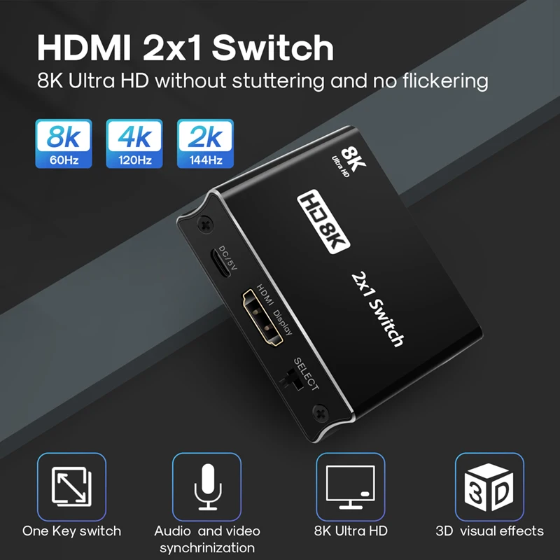 HDMI Splitter 8K60hz 4K120hz 2.1 Inteligent de Comutare 2 In 1 Rapid Comuta Cu Full 1080P Imagine pentru mai Multe mass-Media Utilizare Echipamente