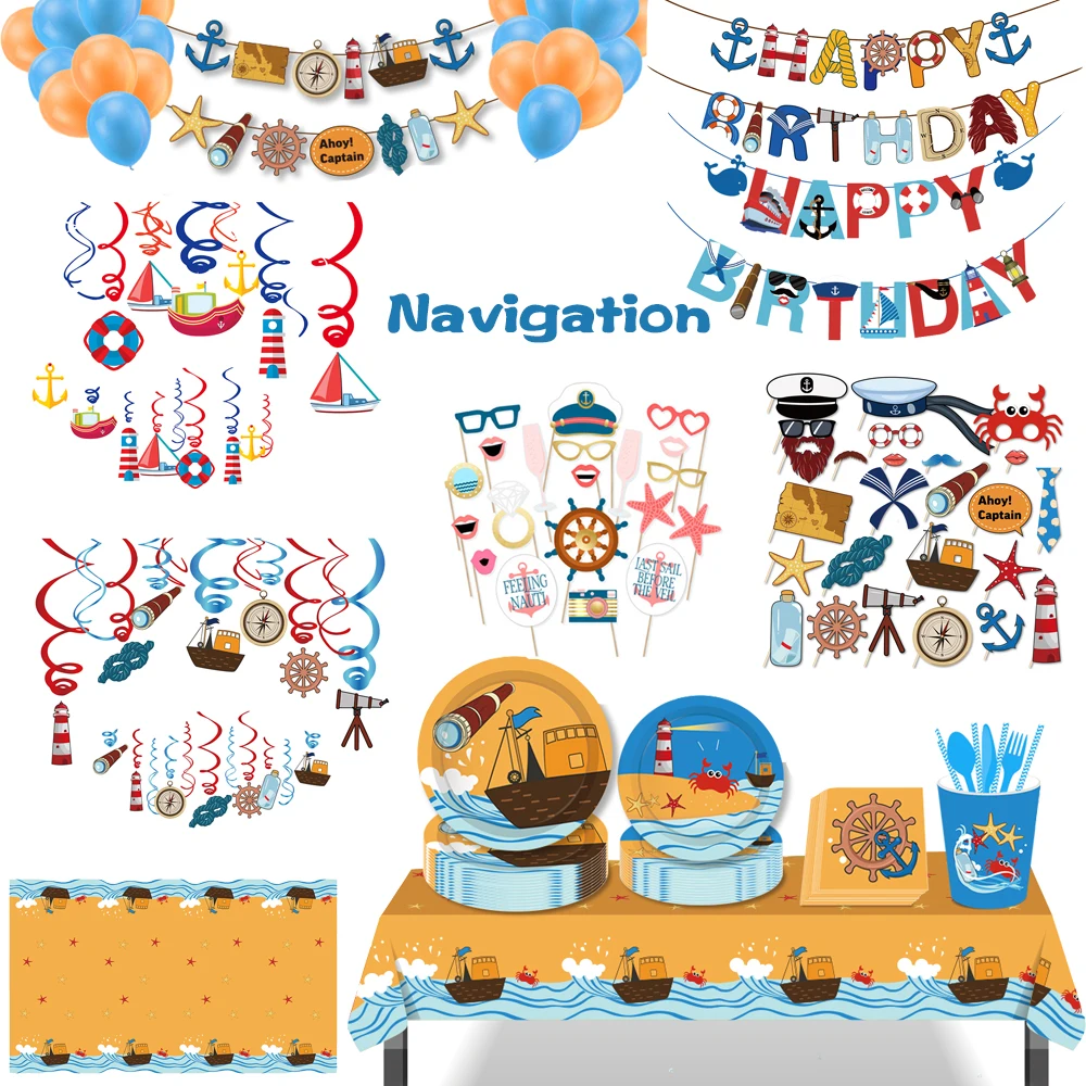 Navigare Temă Nautică Ziua Mare Animal Marin Petrecere Agățat de Perete de Hârtie HAPPY BIRTHDAY Party Banner Fundaluri Decoratiuni