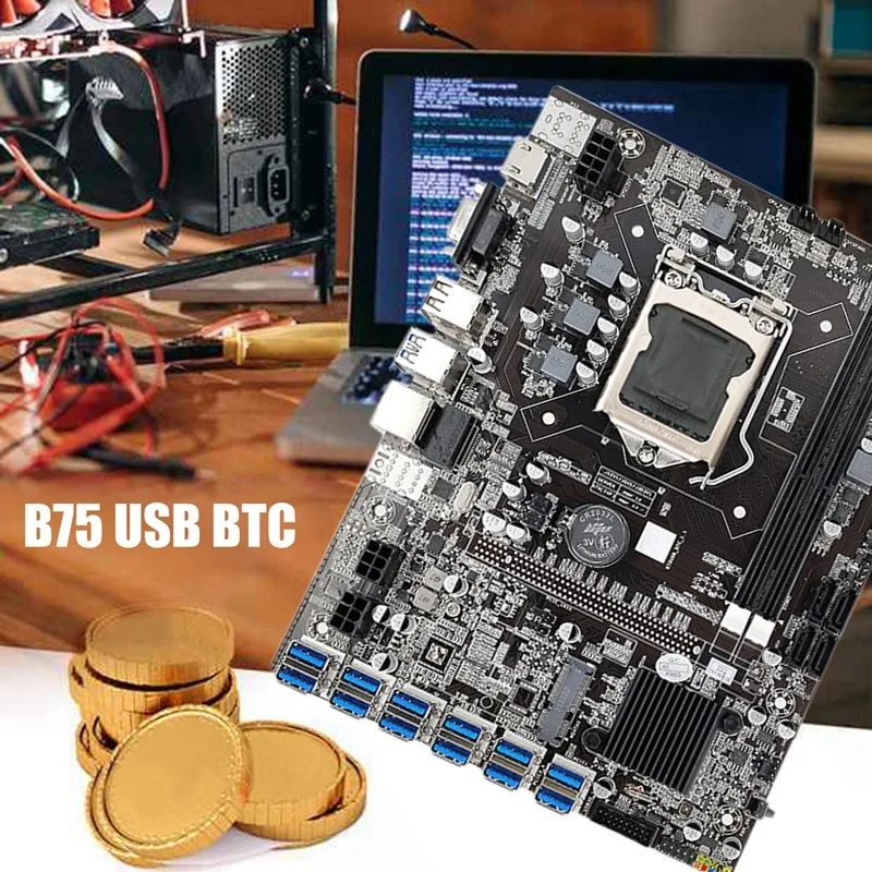 NOU-B75 ETH Miner Placa de baza 12 PCIE pentru USB3.0+G1630 CPU+Thermal Grease+Pad Termic+Cablu SATA+Cablu de Switch Placa de baza