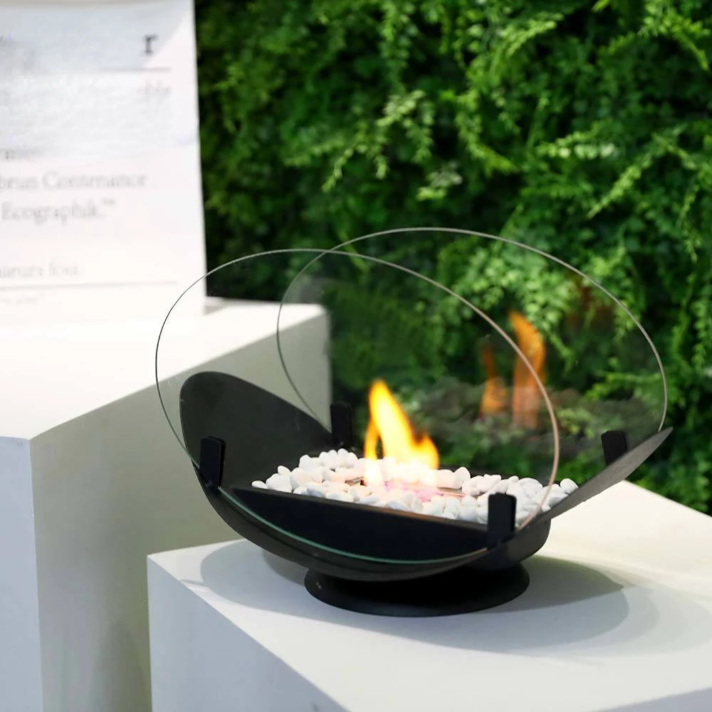 Portabil Oval Șemineu de Masă Foc Bol de Sticla față-Verso 24.5 cm –Curat-Ardere Bio Etanol fără guri de aerisire, Șemineu