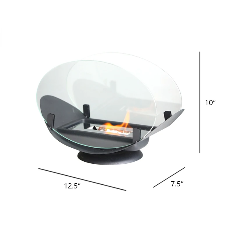 Portabil Oval Șemineu de Masă Foc Bol de Sticla față-Verso 24.5 cm –Curat-Ardere Bio Etanol fără guri de aerisire, Șemineu