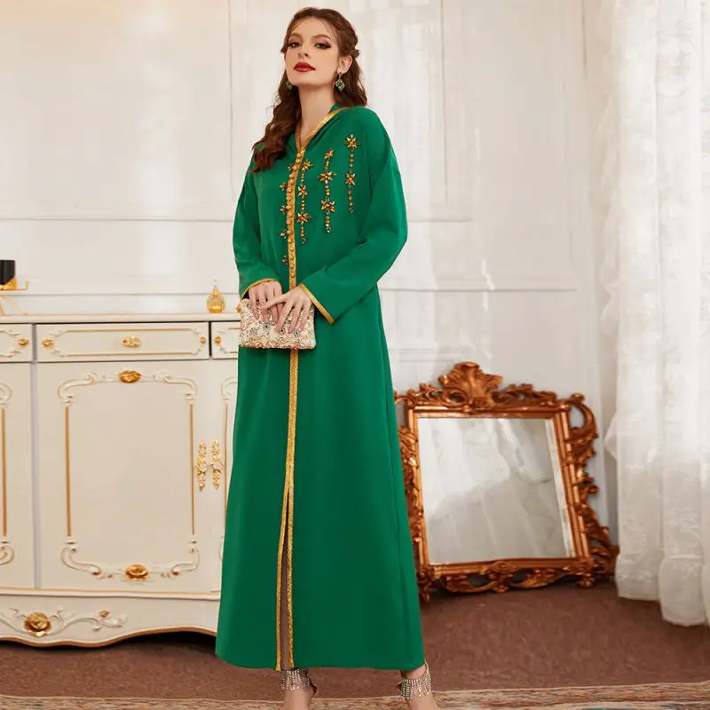 Ramadan Eid Diamante Abaya Dubai Turcia Rugăciune Musulmană Rochie Islam Rochii Pentru Femei Verde Phnom Penh Caftan Maroc Fierbinte