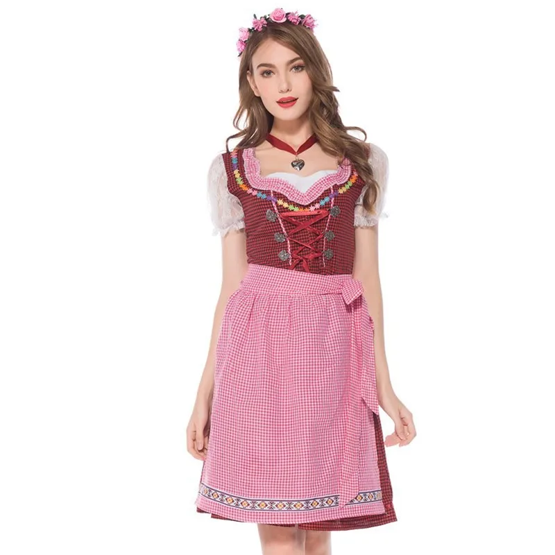 Sexy Roz Bavarez Oktoberfest Doamnelor Târfă Chelneriță de Servire Costum de Servitoare S-XL Bere Fata Rochie Fancy