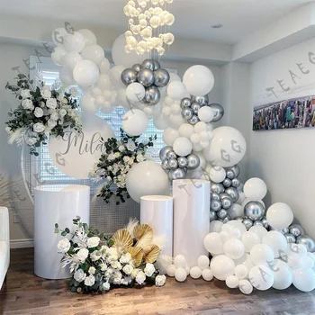 147Pcs Petrecere de Nunta Decor Baloane Mireasa Copil de Dus Albă Argintiu Metalizat Balon Ghirlanda Arc Kit Pentru Ziua de Decor