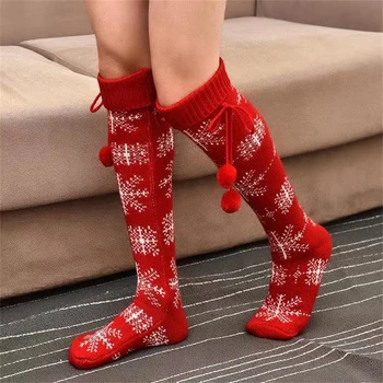 1Pair Nou Ciorapi de Crăciun cu Ac Dublu Tricotate Gramada Ciorapi Femei Toamna și Iarna Modele de Bumbac Confortabil Șosete Cadouri