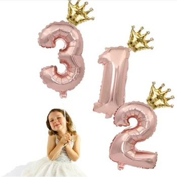 2 buc 32/40inch Număr Baloane Folie Ani Băieți Fete Ziua de naștere Copil de Dus Decor Rose Gold Crown Cifre din Baloane cu Heliu