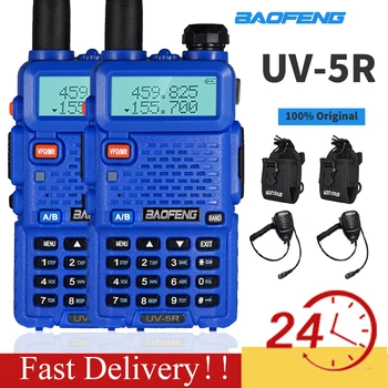 2 buc Baofeng Walkie Talkie Uv-5r Albastru Dualband Două Fel de Radio VHF/UHF 136-174MHz & 400-520MHz Portabil de Emisie-recepție cu Casca