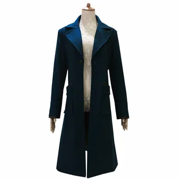 2018 Fiare Fantastice și Unde să Le Găsească Newt Scamander Albastru Șanț Cosplay Costum de Lungă Haină de Lână de Iarnă pentru Bărbați Palton