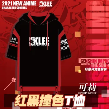 2021 Nou Joc Genshin Impact Klee Cosplay Hanorac cu mânecă Scurtă T-shirt, pantaloni Scurți Haine Anime Costum