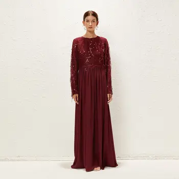 2022 Noua Moda Musulmană Halat Femme Musulmane Paiete De Cusut Sifon Solide În Vrac Elegant Dubai Rochie Abayas Pentru Femei Turcă