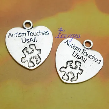 20buc/multe ... 25x23mm, placate cu argint Antic puzzle inima pentru autism farmece,DIY consumabile,accesorii Bijuterii