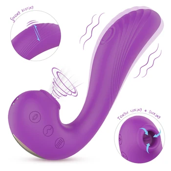 3 în 1 Clitoris Supt & Lins Vibratoare punctul G Vibratoare Penis artificial Femeia Reîncărcabilă Biberon Stimulator Fraier Jucarii Sexuale pentru Cupluri