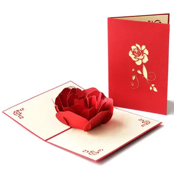 3pcs/set sau 8pcs/set Mare Trandafir Roșu Invitație, Felicitare 3D de ziua Recunostintei Felicitare de Ziua Îndrăgostiților Festivalul Creative Cadou