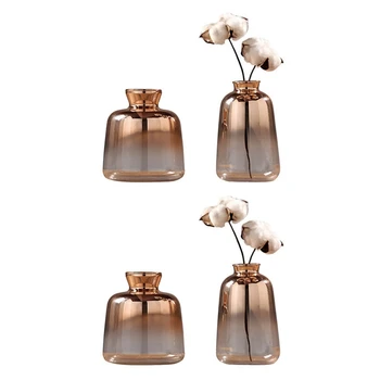 4 Pack Vaza De Sticla Nordice Prin Galvanizare Aur, Vaza De Sticla Vaze De Flori Pentru Decor Acasă De Flori Uscate Sticla Bar Decor