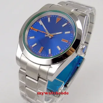 40mm bliger steril dial nici un logo cadran albastru caz solid data geam safir de sticlă automatic mens watch