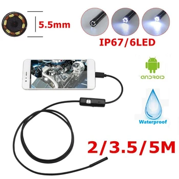 5.5 mm Endoscop USB Mini Camera Flexibile hidroizolante IP67 Micro USB Inspecție Borescope Camera Pentru Android 6 LED-uri Reglabile