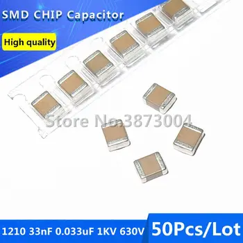 50pcs 3225 1210 33nF 0.033 uF 1KV 630V X7R 10% Film Gros Chip Condensator Ceramic Multistrat