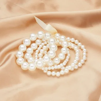 5PCS/Loturi Noi de Moda Alb Imitație Pearl Brățară Pentru Femei Elegant Temperament Cadouri Partid Reglabil Bratara Seturi de Bijuterii