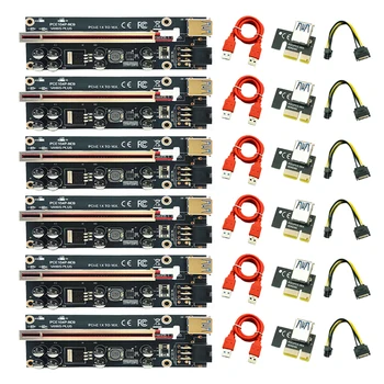 6pcs Miniere X1 X16 PCIE Riser 009s Plus LED GPU Riser PCI Express X16 Adaptor Molex 6pini SATA la USB 3.0 Cablu pentru Bitcoin Miner
