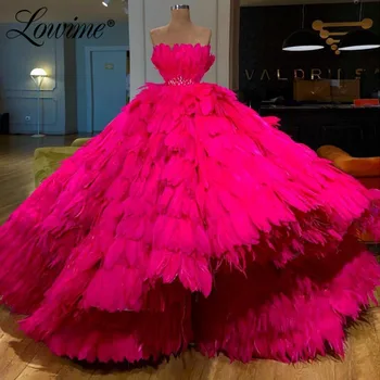 Adâncime De Culoare Roz De Lux Pana Seara Rochie Pufos Cristale De Celebritate Rochii De Partid Arabă Rochii Couture Rochie De Bal Abendkleider 2019