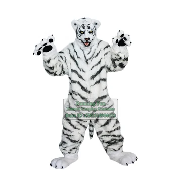 Alb Negru Blană Lungă Cu Blană De Lup, Tigru, Vulpe Fursuit Mascota Adult Personaj De Desene Animate De Animale Cosplay Costum