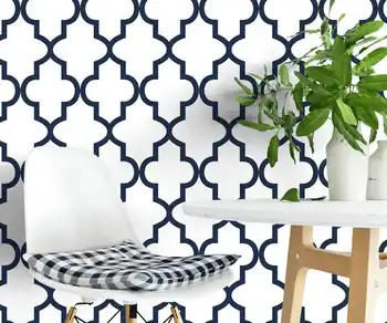 Albastru Marocan Model Spalier - Tapet - Tapet Detașabil - Colorat - Temporară Wallpaper - Auto-Adeziv pentru Textil - SKU:BM