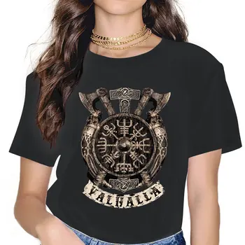 Amuzant Valhalla Mitologia Nordică Busola Vegvisir T-Shirt pentru Femei Round Neck Bumbac Tricouri Vikingii Ragnar Lothbrok Tees