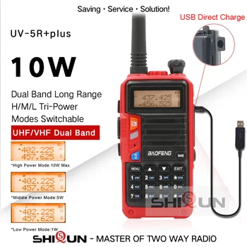 Baofeng 10W 8W Walkie Talkie 10KM UV-5R+Plus Rosu Radio 10 km de Upgrade de UV-5R UV-10R 2 Mod de Radio cu USB de Încărcare H/M/L Moduri