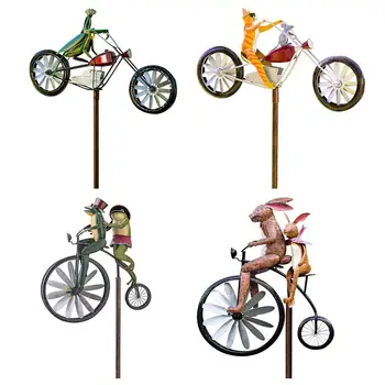 Bicicleta Metal Moară de vânt Manual Bicicleta Broasca Cat Bunny Mantis Sculptura pentru Grădină, Curte Gazon, Accesorii Decor
