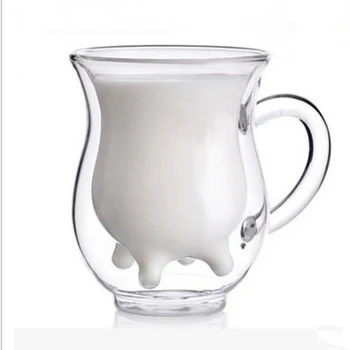 Cana de sticla Dublu-strat Lapte Cană transparentă sticlă Drăguț cana de apa de birou cu geam dublu cana lapte de încălzire cu microunde cana mic dejun