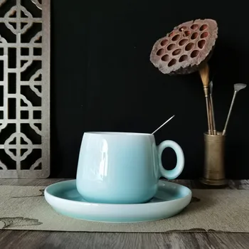 Ceașcă de cafea Cana 8.5 oz Ceașcă de ceai si Farfurie Set Inoxidabil Lingura de Portelan Drinkware cuptor cu Microunde și mașină de spălat Vase în condiții de Siguranță Tacamuri din Ceramică