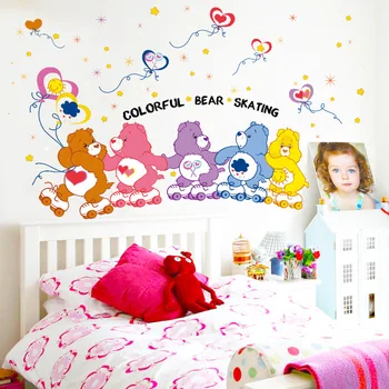Colorate patinaj ursul desene animate autocolant de perete pentru camera copiilor de grădiniță dormitor living fundal decorare autocolant