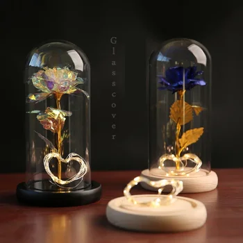 Conserve de Flori Capac de Sticla Folie de Aur a Crescut de Decorare Ziua Îndrăgostiților Craciun cu LED-uri de Cupru Șir Abajur