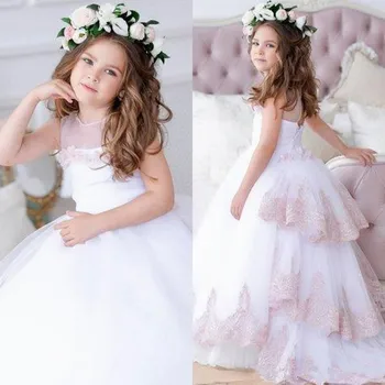Copii Rochii Fete Cu Flori Pentru Nunta 2020 Junior Fete Șampanie Dantela Baby Princess Prima Comuniune Tutu Fete Pageant Rochii