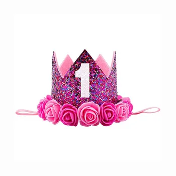 Copilul Printesa Tiara Coroana Prima Aniversare Pălărie cu Artificiale Flori de Trandafir pentru Fete Copii 1st Birthday Party Photo Booth Props
