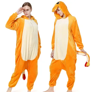 Cosplay Kigurumi Adult Pijamale Foc Dinozaur Hăinuțe De Iarnă Cu Glugă Salopeta Costume De Halloween Pentru Femei, Pijamale Barbati