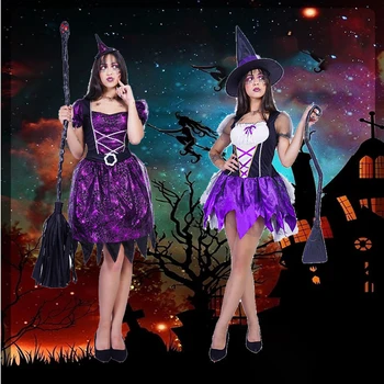 Costume de Halloween Pentru Femei Fancy Rochie Violet Wizard Rochie de Cosplay Doamnei Haine de Vrajitoare Costume Înfricoșătoare