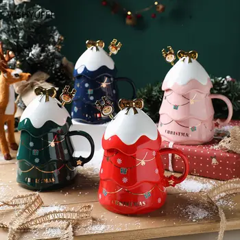 Craciun Cani Ceramice Cana de Apa cu Capac capacitate Mare Cadou de Crăciun Cuplu Cupa Cutie de Cadou Produse de uz Casnic Drinkware