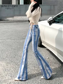 Cusaturi de contrast personalitate micro-flare jeans pentru femei 2020 primăvara și toamna noi pantaloni Slim retro decora micro-pantaloni flare
