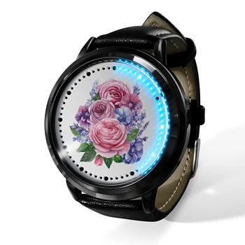 De Lux de Top Albastru Luminoasă cu LED-uri Touch Ecran Ceas cu Flori de Apelare de Imprimare, Bărbați Ceas Cadou
