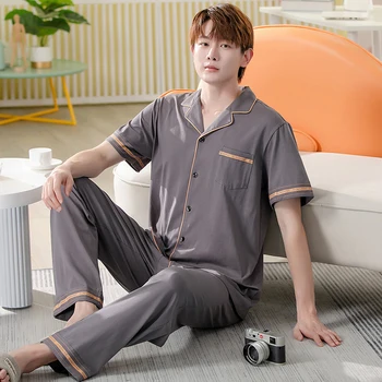 De Vara noi L-5XL Bărbați îmbrăcăminte de noapte de Bumbac Moale Pijama Seturi pentru Domn de Turn-down Guler Elegant Barbati Tineri Agrement Homesuit