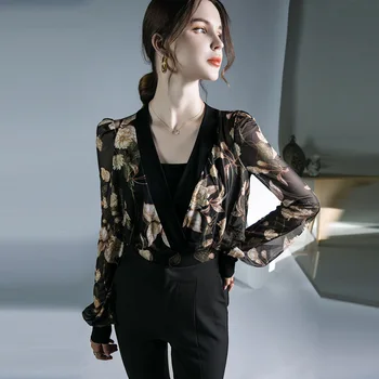 De înaltă Calitate 2023 Femei T-shirt Tifon Print Design Feminin Toamna Sexy Crop Top Haine Casual, Bluze de Moda Grace Întâlnire
