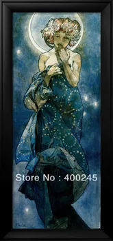 De înaltă calitate Alphonse Mucha pictură în ulei pentru vânzare în Luna decorative femeie de arta pe panza 100%, pictate manual transport gratuit