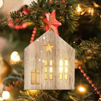 Din lemn Luminos Casa Ornament de Craciun Decor DIY Familie om de Zăpadă, Pom de Crăciun Agățat Ornament Pandantiv Navidad Home Deco